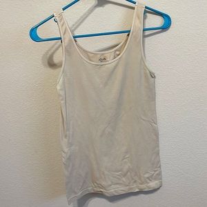 Tan fitted nylon and spandex tank top